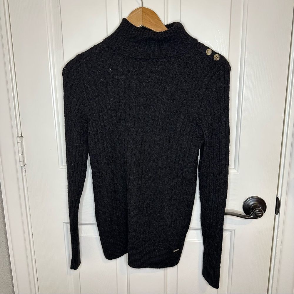 Superdry Black Croyde Cable Roll Neck Sweater Sz 8 Quiet Luxury Minimalist Chic